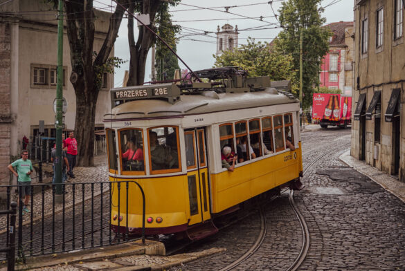 Tram 28E in Alfama Tram 28E in Alfama, Lisboa, Portugal